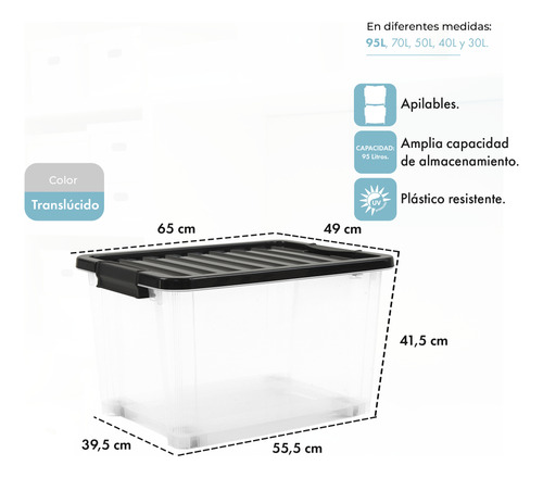 Combo 6 Organizadores De Plástico Life Box 95lts Gardenlife