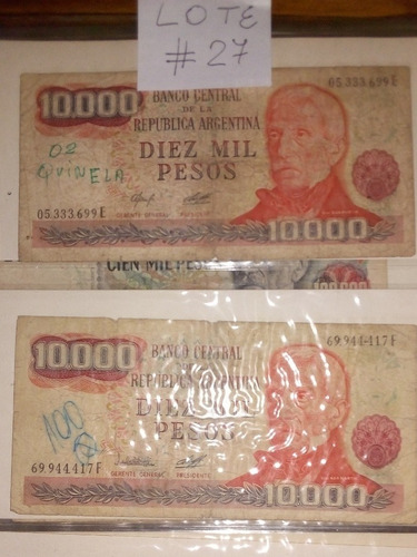 Billetes Argentina 10000 Pesos (sin Ley) #27. Lote X 5 (Usado)