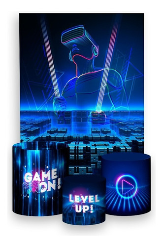 Painel Vertical + Trio De Capas - Efeito Neon Video Game 15