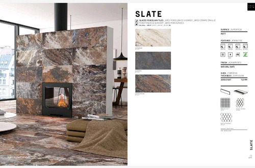 Gres Porcelanato Slate Multicolor Portugués 30x60 Rustica