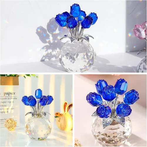 Decorative Arrangement Of Glass Roses In Blue Vase | Frete grátis