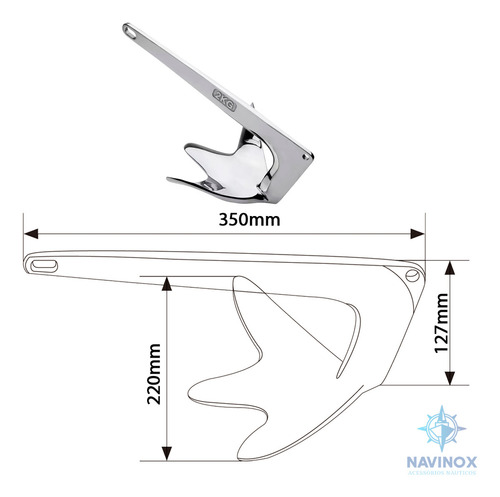 Kit De Âncora Em Aço Inox Polido 2kg Jet Ski Barco Sem Solda