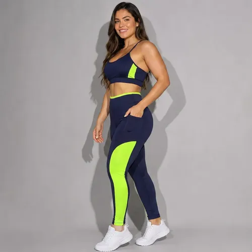 Conjunto Academia Top E Legging Fitness Com Bolsos Laterais