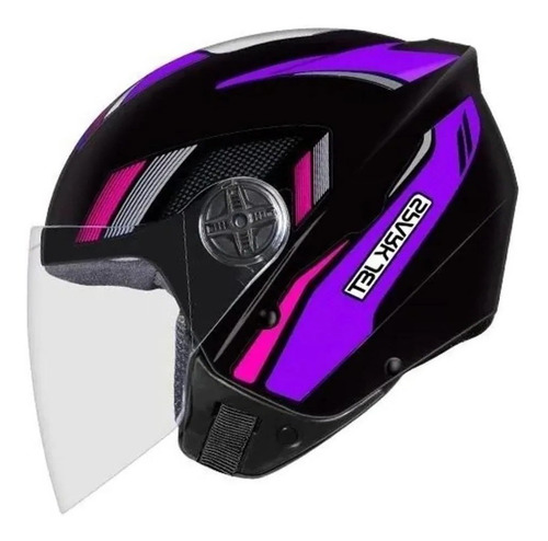 Capacete Moto Ebf Spark Jet Aberto Sting Preto E Lilas