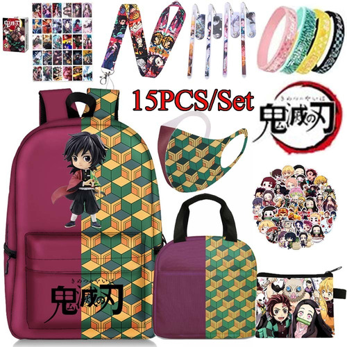 Juego De 15 Mochilas Escolares De Anime Kimetsu No Yaiba-a