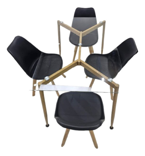 Comedor Rectangular De Vidrio + 4 Silla Tulip Negras