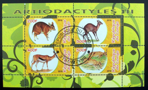 Congo Fauna Bloque 4 Sellos Artiodactyles 3 2010 Usado L6646