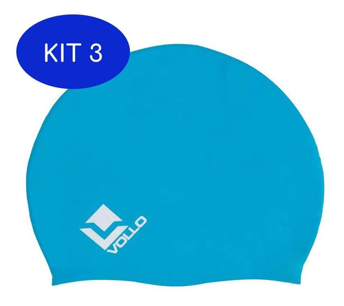 Kit 3 Touca Para Natação Adulto Silicone Vollo Azul