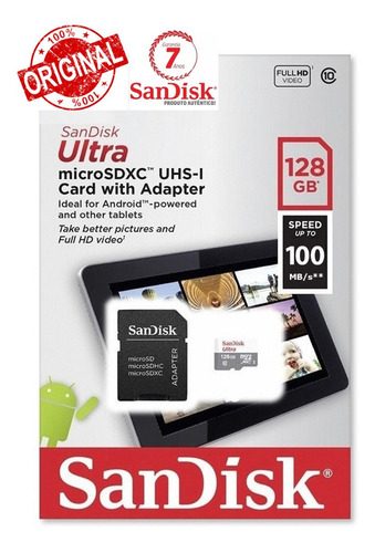 Imagem 2 de 6 de Cartão Memória Sandisk Ultra 128gb 100mb/s Lacrado