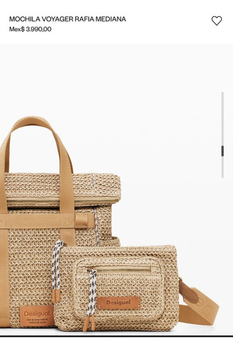 Bolsa Mochila Modular Mujer Desigual Rafia Beige