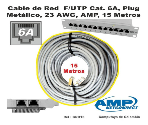 Imagen 2 de 6 de Cable De Red Internet Cat 6a 15m Ref: Crq15 Computoys Sas