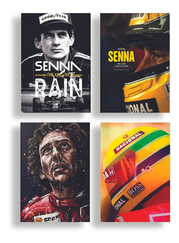 Imagem 1 de 4 de Kit 4 Quadros A4 Ayrton Senna Lenda A Toda Velocidade