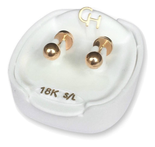 Abridores De Oro 18kt Marca Ch Bolita 4mm  Modelo 704   