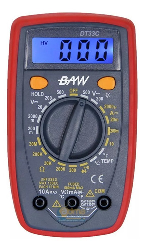 Imagen 1 de 6 de Multímetro Pro Tester Digital Con Buzzer Baw Tension Dt-33c
