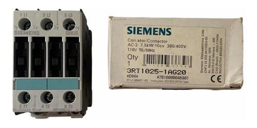 Contactor Tripolar 17 Amp 3rt1025-1ag20 110v Siemens
