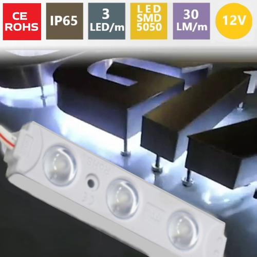 Modulo Led 5050 Smd 3 Chips 120 Lm 12v Blanco Frio Exterior Alto Brillo Carteleria Pack 10