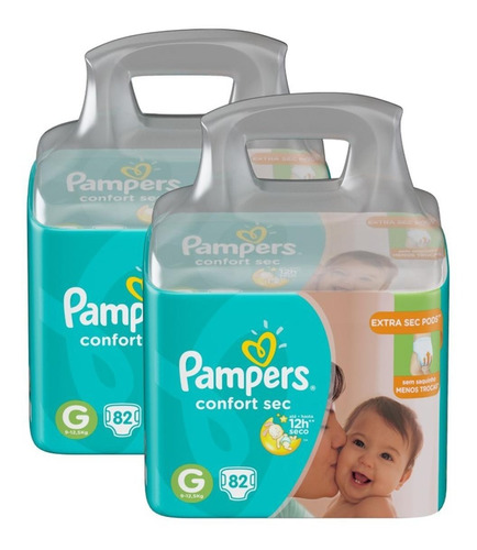 Kit Fraldas Pampers Confort Sec G 164 Unidades