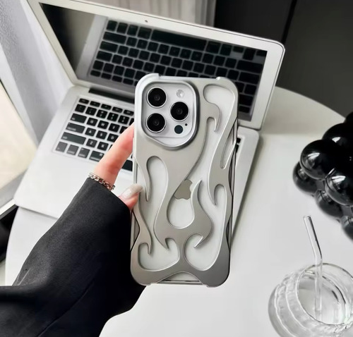 Funda Iphone Llama Fuego Iphone 13 14 15 16 Pro Pro Max Gris 13/14/15