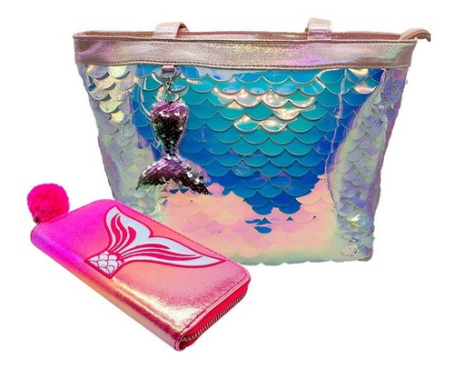 Bolsa Y Cartera Diseño De Escamas De Sirena Tornasol Rosa