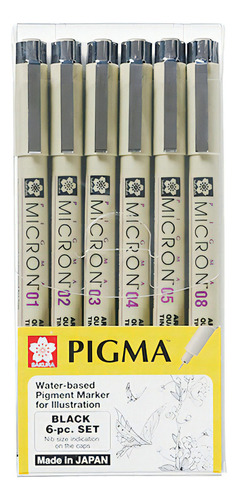 Tiralíneas Sakura Pigma Micron Negro Set 6 Puntas