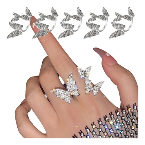 5 Pcs Anillo Mariposa Ajustable Club Nocturno Duende