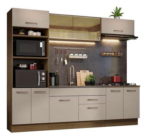 Armário De Cozinha Completa 270cm Agata Madesa 03 Cor Rustic/Crema