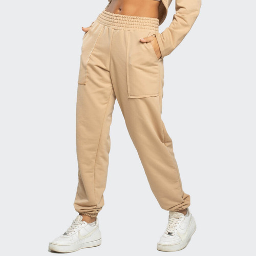 Calça Jogger Moletinho Feminina Com Bolso Blogueira Inverno