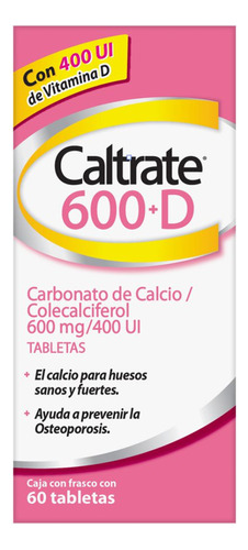 Suplemento Caltrate 600+d Calcio Y Vitamina D Frasco 60 Tabs Sabor Sin sabor