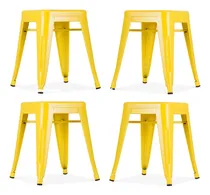 Comprar Banco Bajo De Acero Tipo Tolix 45cm Alto Juego De 4 Bancos Color Amarillo