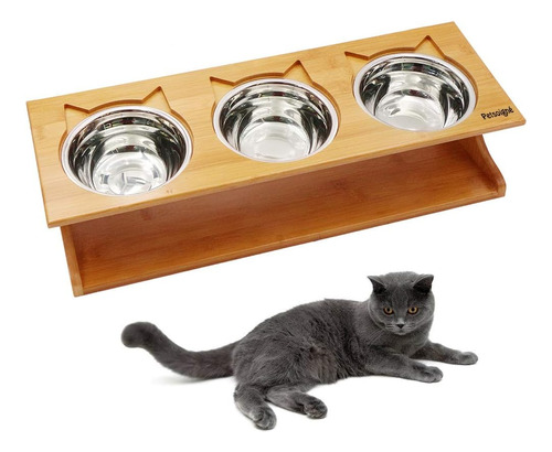 Cat, Dog, Kitten And Puppy Food Bowl (3 Feeders, Steel)...