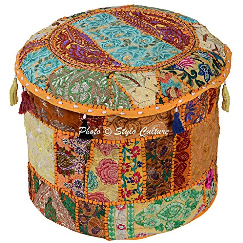 Algodón Tuffet Hassock 16  Patchwork Bordado Otomano T...