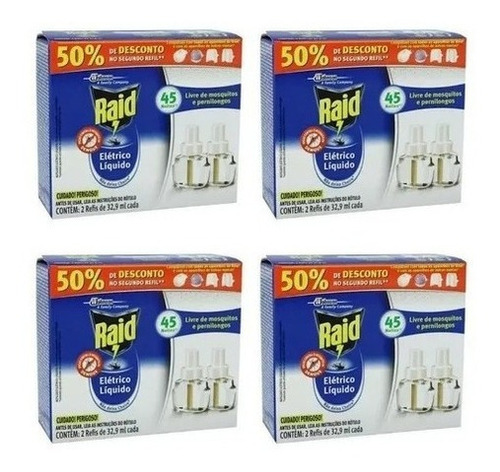 4 Unidades De Repelente Raid Líquido Com 2 Refis De 32,9ml