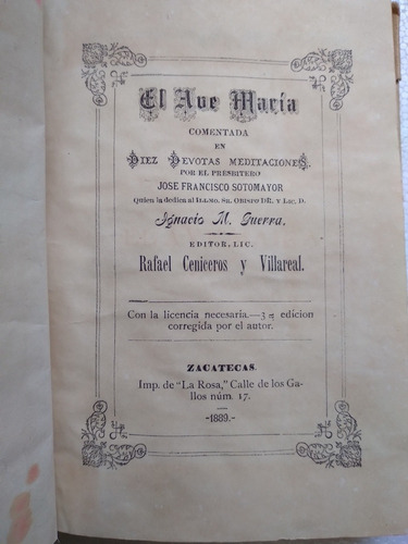 El Ave María Comentada 1889 Libro Antiguo Impreso Zacatecas