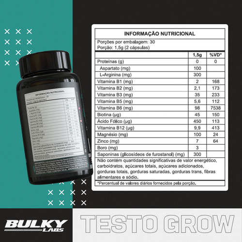 Testo Grow Com Feno Grego - 60 Capsulas