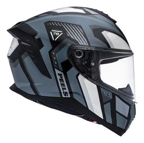 Capacete Peels Premium Com Oculos Solar Interno Mach-5 Quantum Grafite Brilho Branco Tamanho Capacete 62
