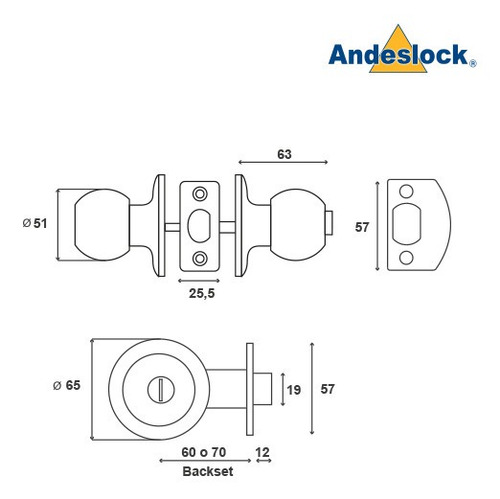 Imagen 2 de 2 de Cerradura De Pomo, Baño, Dormitorio Andeslock