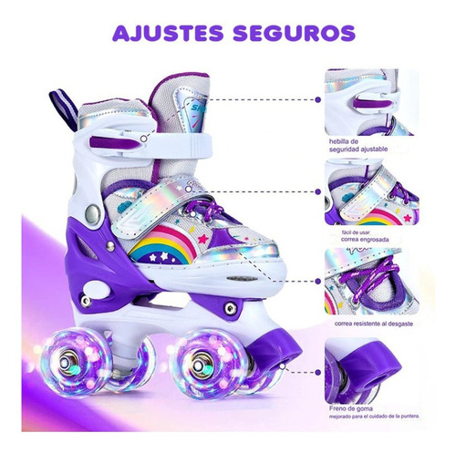 Patines 4 Ruedas Ajustable Arcoiris Para Niñas Morado