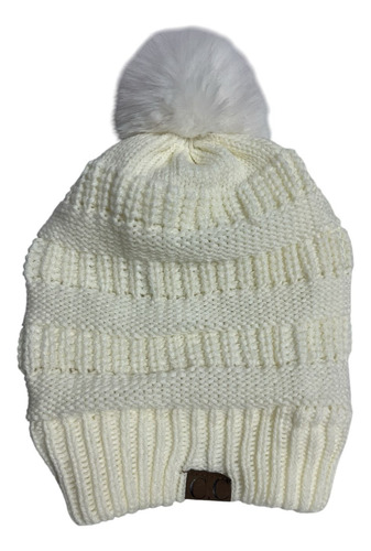 Gorro Tejido Lana Liso Importado Abrigado Invierno Pompon Blanco Unico Lisa
