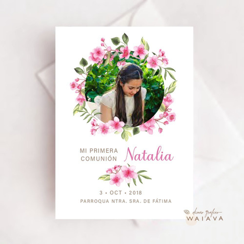Imagen 2 de 8 de Estampas Primera Comunión Tarjetas Nenas Con Foto X 4u