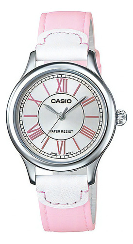 Reloj Fashion Casio Ltp-e113l-4a1dfpulso Cuero Para Mujer Color de la correa Rosa Color del bisel Plateado Color del fondo Plateado