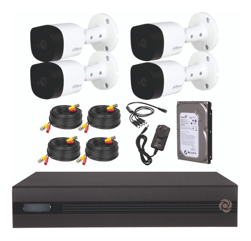 Imagen 1 de 10 de Kit Seguridad Dahua Cctv Dvr 4ch Hd + 4 Camara 720p + Disco