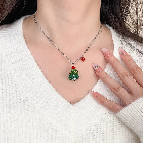 Collar De Acero Titanio Con Dije De Árbol De Navidad