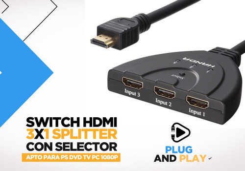 Switch Hdmi 3x1 Splitter Selector 1x3 Hd Ps Dvd Tv Pc 1080p