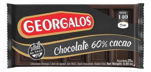 Chocolate Georgalos 60% Cacao Caja X 24un