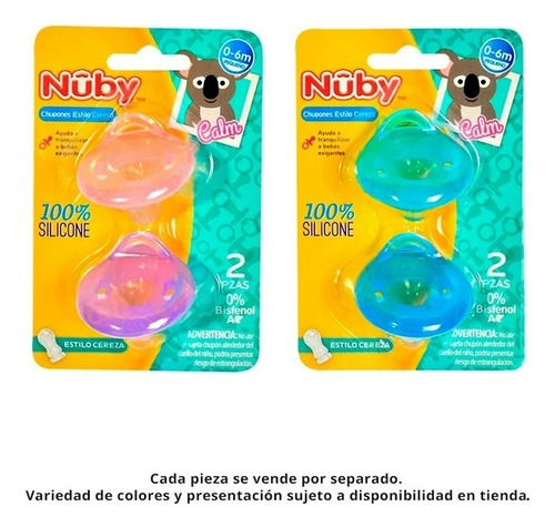 Chupones Núby Estilo Cereza Varios Colores 2 Piezas