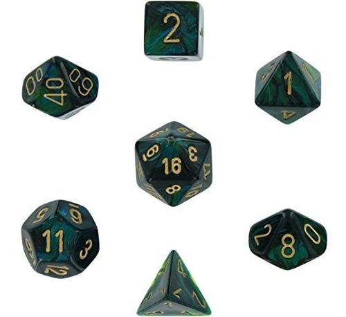 Juego De Dados Polyhedral 7die Scarab Chessex Jade Con Oro C