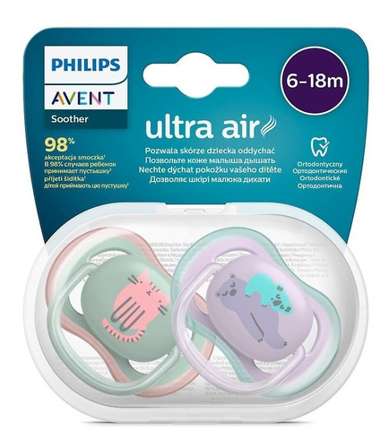 Chupete Philips Avent Ultra Air Soother Scf085/18 6-18m X2 