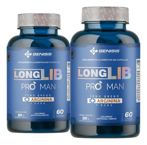 Feno Grego Genisis Longlib Pro Man Máxima Pureza 2 Potes 120 Caps...