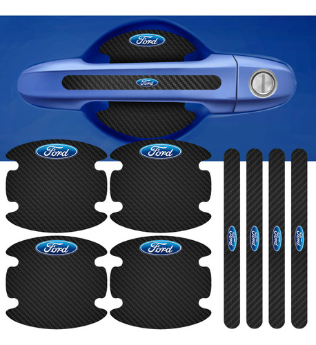 Kit 8 Adesivos Protetor Maçaneta Fibra Carbono Emblema Ford