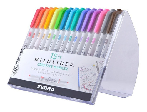 15 Marcadores Colores Doble Punta Mildliner Zebra Plumones